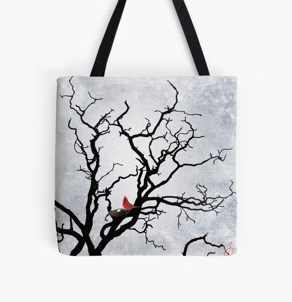 Cardinal in Winter All Over Print Tote Bag
