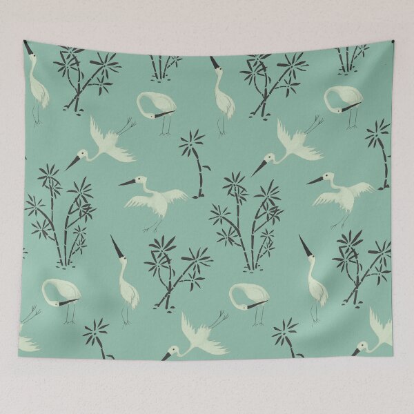 Item preview, Motif of a Celadon vase with bamboo and cranes designed and sold by LeahHa.
