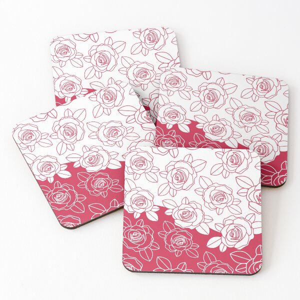Item preview, Minimalist Floral Line Art Pattern | Roses with Leaves | Duotone Pink Magenta & White designed and sold by ukoko.