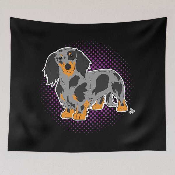Item preview, Dachshund longhaired silver dapple COMIC style designed and sold by LeChienArtistiQ.