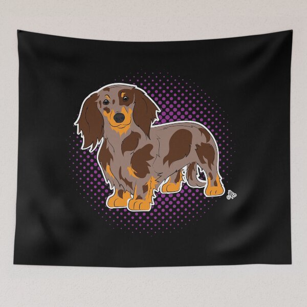 Item preview, Dachshund longhaired chocolat dapple COMIC style designed and sold by LeChienArtistiQ.