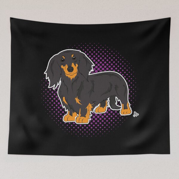 Item preview, Dachshund longhaired black&tan COMIC style designed and sold by LeChienArtistiQ.