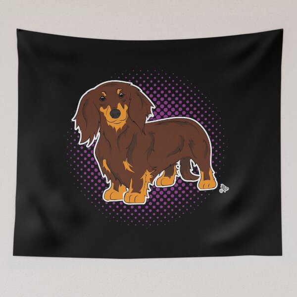 Item preview, Dachshund longhaired choc&tan COMIC style designed and sold by LeChienArtistiQ.