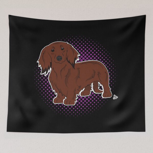Item preview, Dachshund longhaired red COMIC style designed and sold by LeChienArtistiQ.