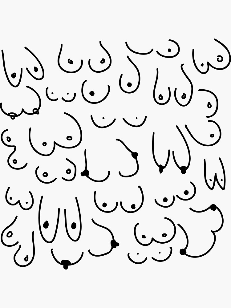 Boobs cute linework line art illustration hand drawing of various mixed  boob breast shapes | Sticker