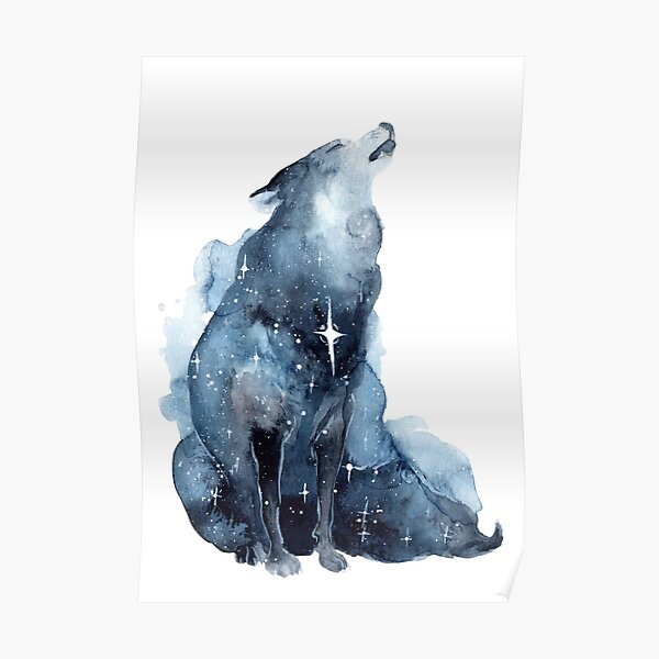 Galaxy Howling Wolf Poster