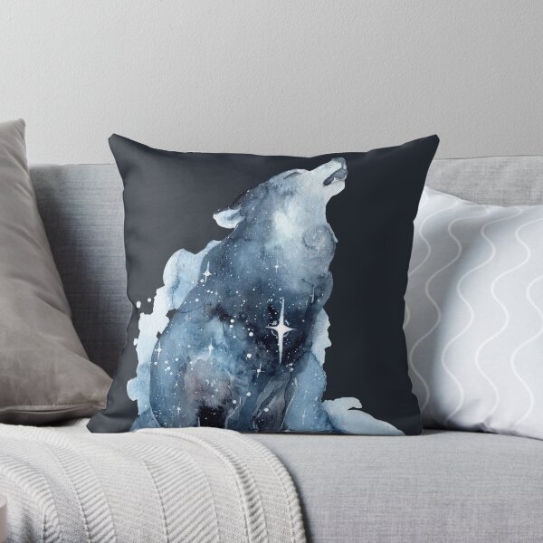 Galaxy Howling Wolf Throw Pillow