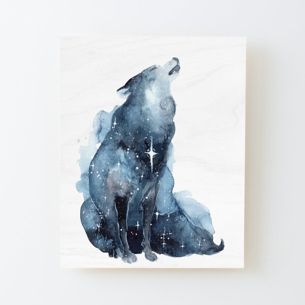 Galaxy Howling Wolf Wood Mounted Print