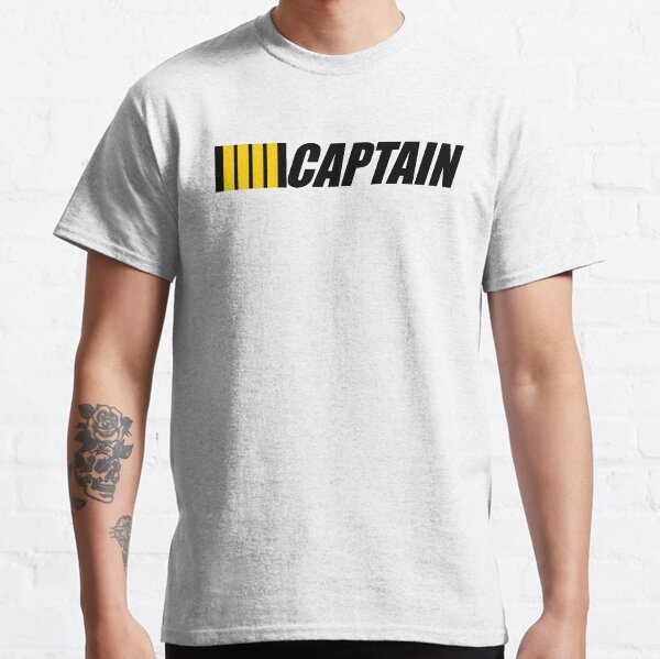 Captain typography Pilot 4 gold Stripes on Black design Classic T-Shirt
