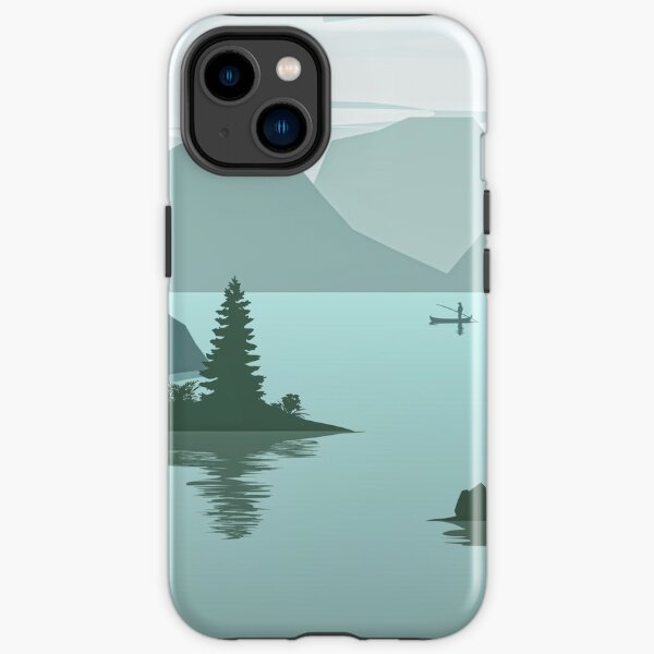 emerald green watercolor design with mountains lake and forest. Iphone or Samsung phone Case & Cover iPhone Tough Case
