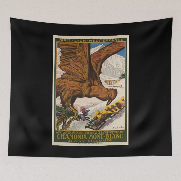 Item preview, retro chamonix mont blanc aux vainqueurs de la viiie olympiade plm vintage reclame designed and sold by CorasPosters.
