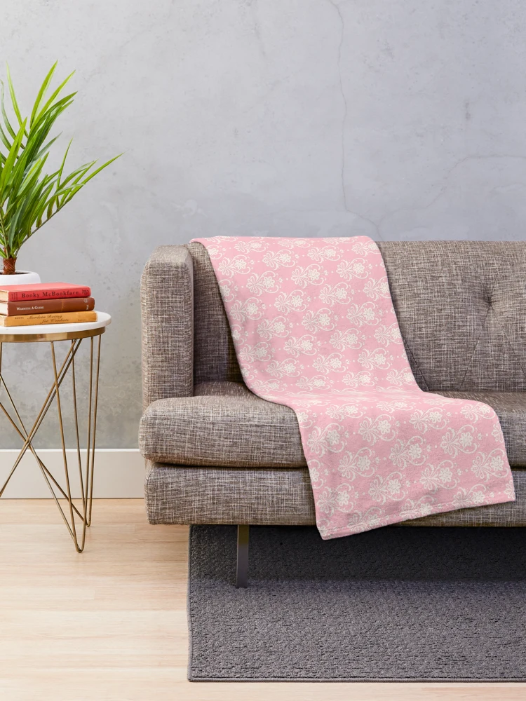 Thumbnail 2 of 6, Throw Blanket, Pink Damask designed and sold by ReesDesigns.