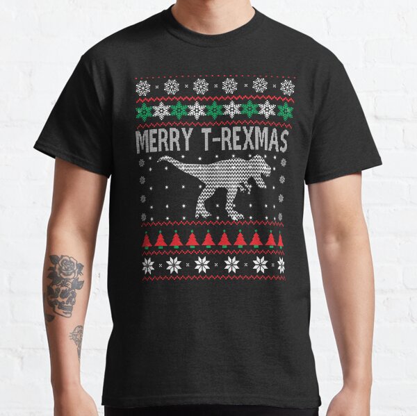 Santa Claus Ride T-rex Reinderr Ugly Christmas Sweater Long Sleeve T-Shirt