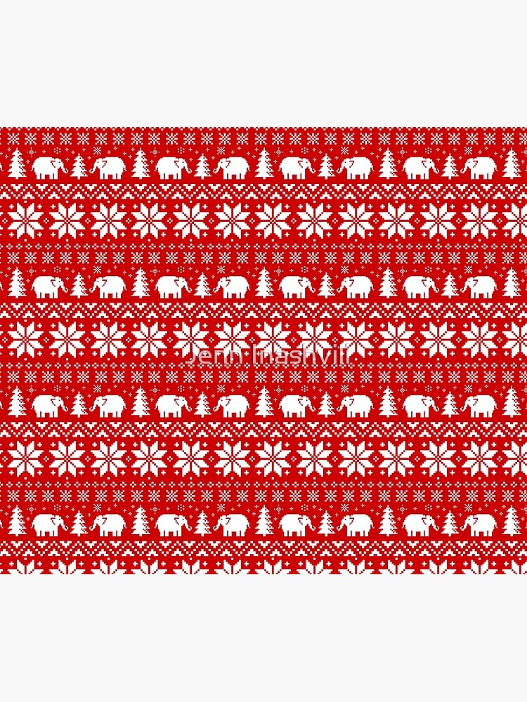 Cute Elephants Red and White Christmas Holiday Pattern by ShortCoffee
