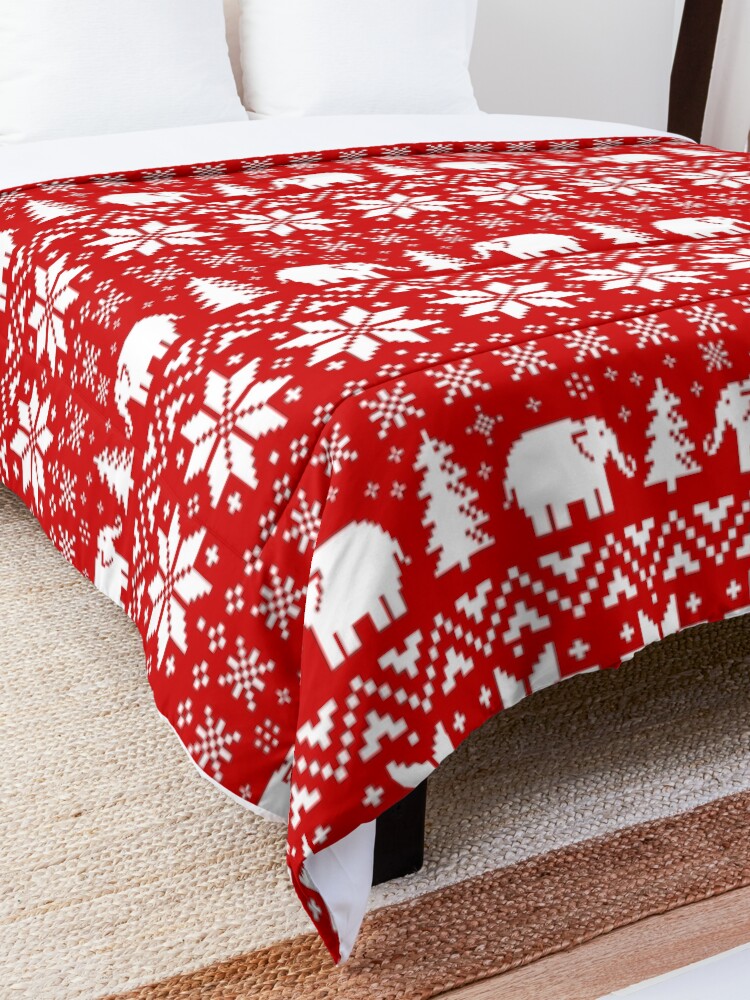 Alternate view of Cute Elephants Red and White Christmas Holiday Pattern Comforter