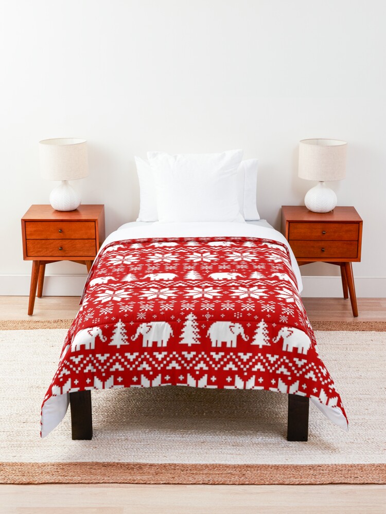 Alternate view of Cute Elephants Red and White Christmas Holiday Pattern Comforter