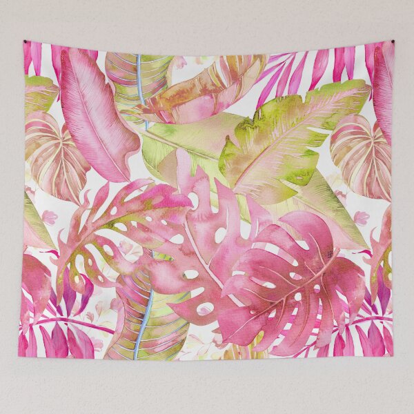 Item preview, Hawaiian Jungle Tropical Foliage, Raspberry pink Lemongrass Green designed and sold by PixDezines.