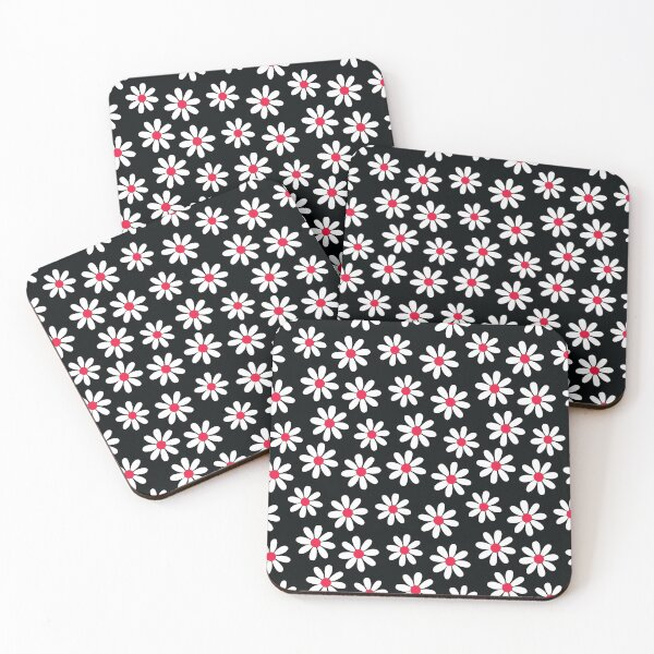 Item preview, White Red Dot Daisies on Black Seamless Pattern Print designed and sold by ClaudiaFlores.