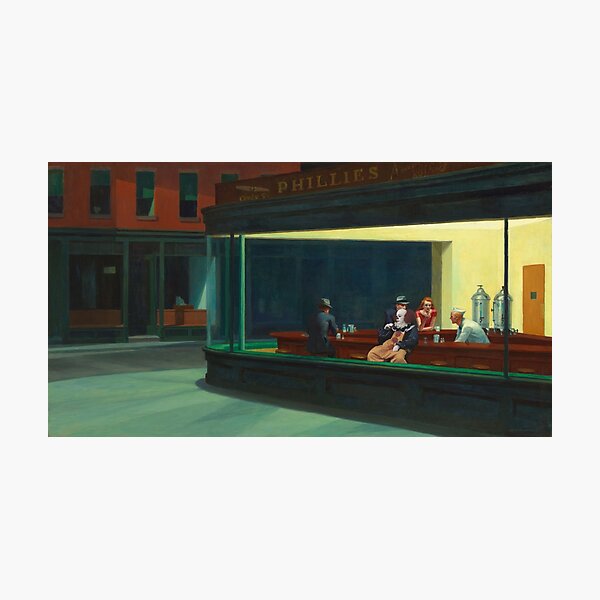 Aperçu de l'œuvre Edward Hopper Nighthawks avec le célèbre clown effrayant créée et vendue par LT Graphic Art.