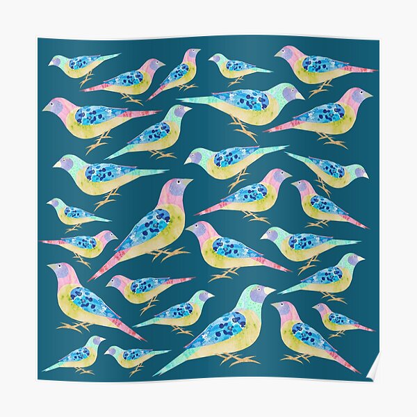 Exotic Birds Blue  Poster