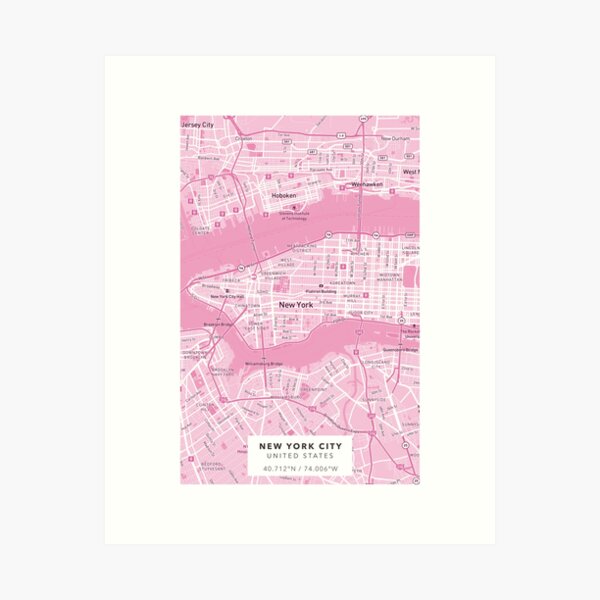 Item preview, New York City, USA Map - Pink designed and sold by NorthStreetArt.