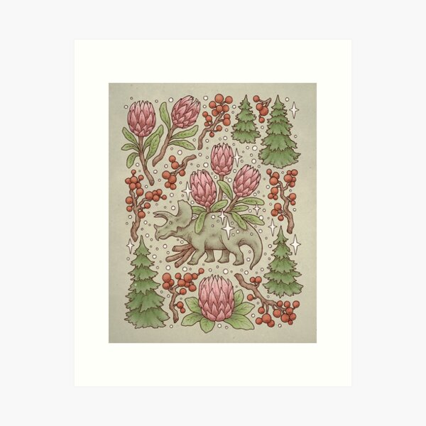 Holiday Triceratops | Festive Dinosaur | Christmas Colors Art Print