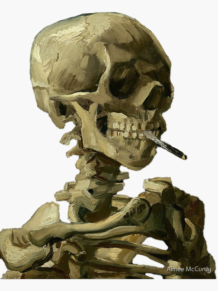 Discover Skull of a Skeleton with Burning Cigarette, Vincent Van Gogh  Sticker