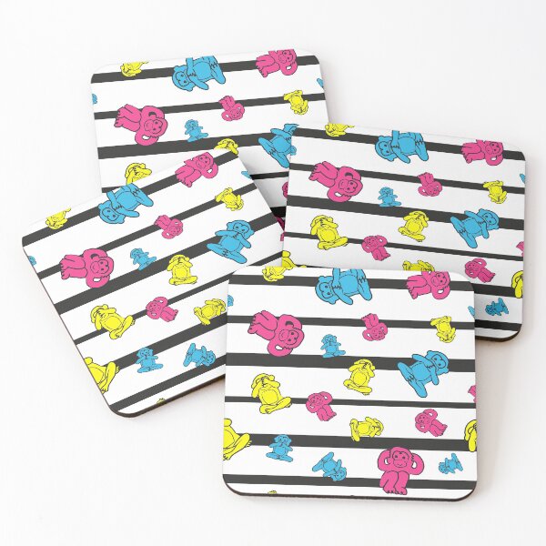Item preview, Colorful monkeys on black and white stripes designed and sold by marufemia.