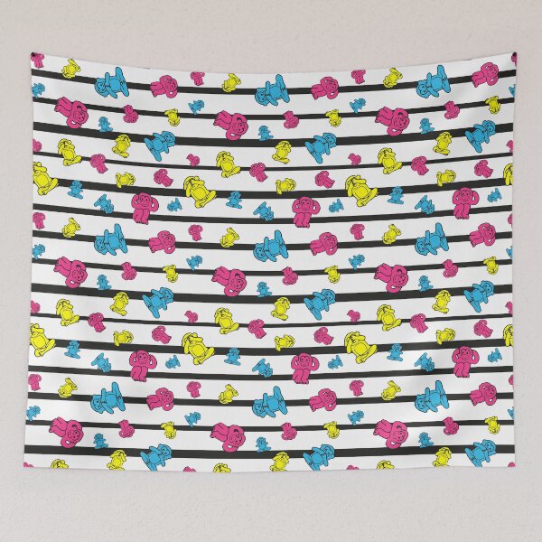 Item preview, Colorful monkeys on black and white stripes designed and sold by marufemia.