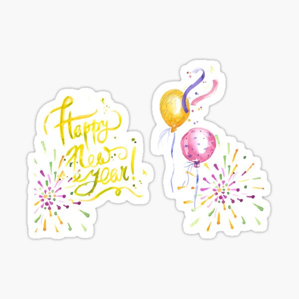 Item preview, Happy New Year Watercolor Balloons Fireworks designed and sold by ForFunDesigns.