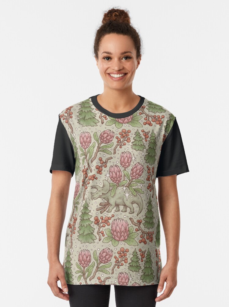 Alternate view of Holiday Triceratops | Festive Dinosaur | Christmas Colors Graphic T-Shirt