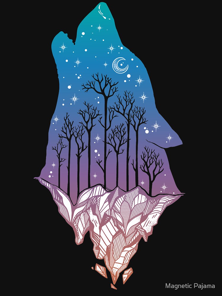 Lone Wolf Howling at the Moon in a Forest on a Mountain Range by MagneticMama