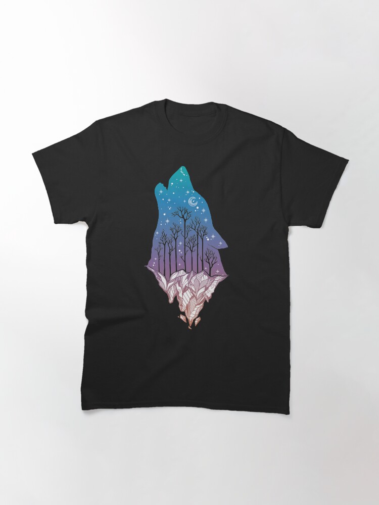 Alternate view of Lone Wolf Howling at the Moon in a Forest on a Mountain Range Classic T-Shirt