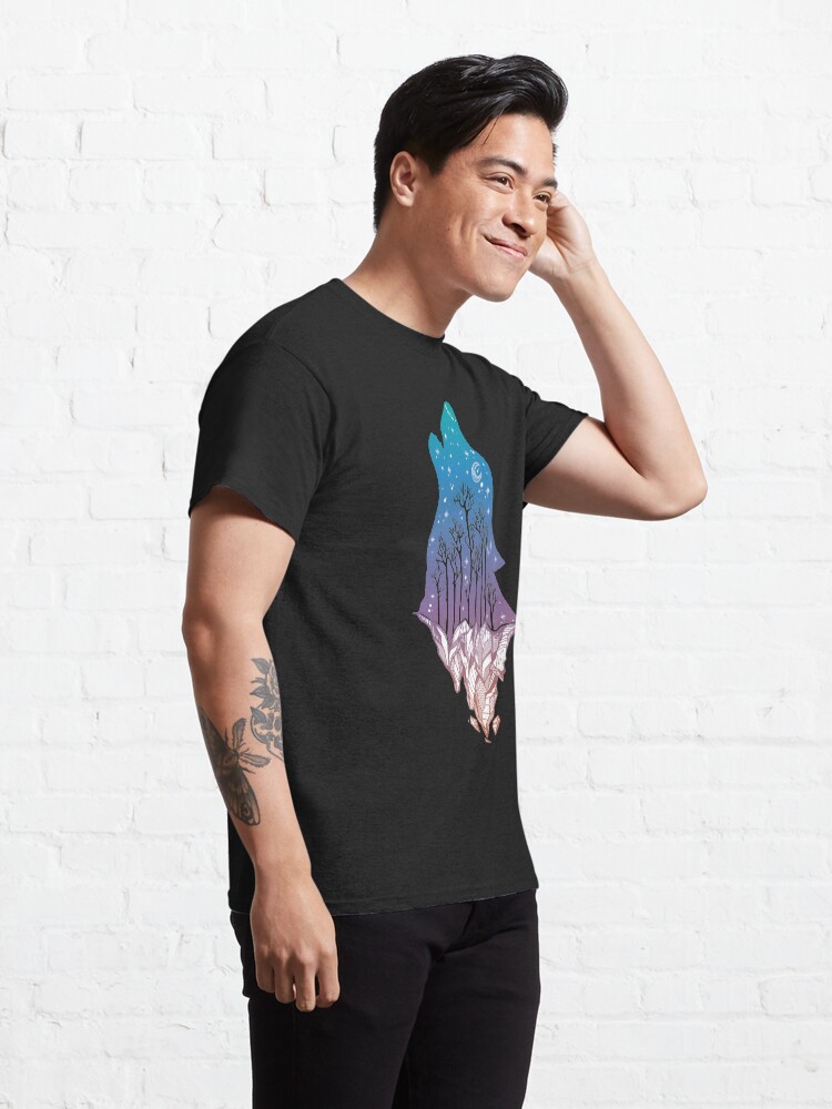 Alternate view of Lone Wolf Howling at the Moon in a Forest on a Mountain Range Classic T-Shirt