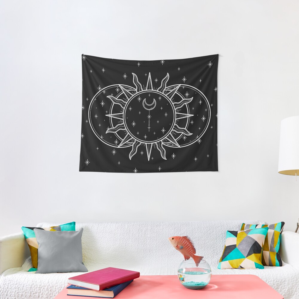 Celestial Sun and Moon and Stars Tapestry