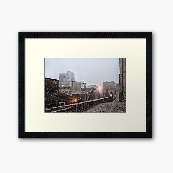 Erice Sicilian Village in the mist Framed Art Print