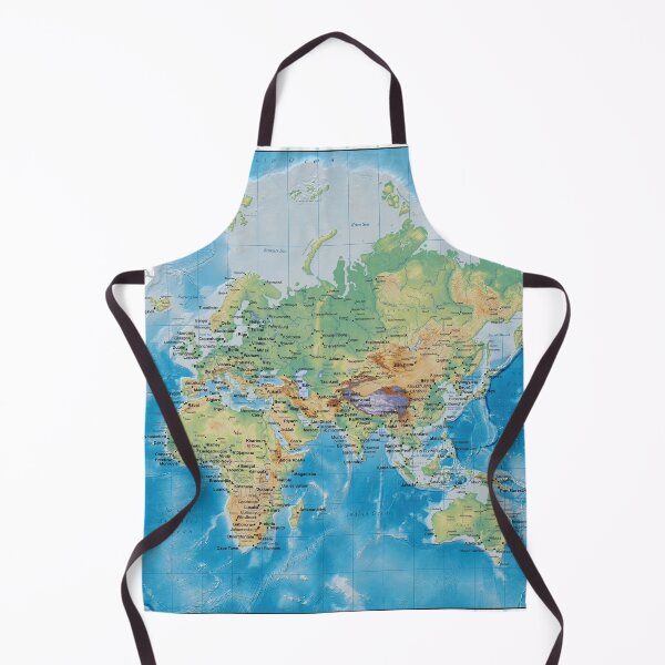 Item preview, World map, relief topographic map of the world with names of the oceans, seas, Lakes, Rivers, capitals and major cities designed and sold by mashmosh.