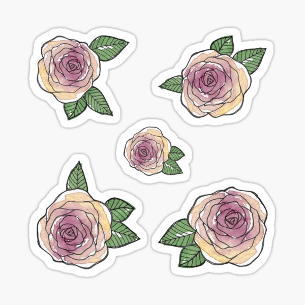 Rosen pink orange mit Blätter Sticker