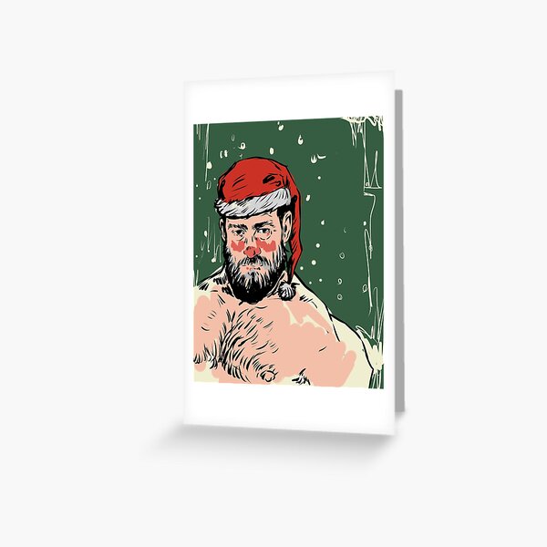 Hot Santa- Bearded man with Santa Claus hat  Greeting Card