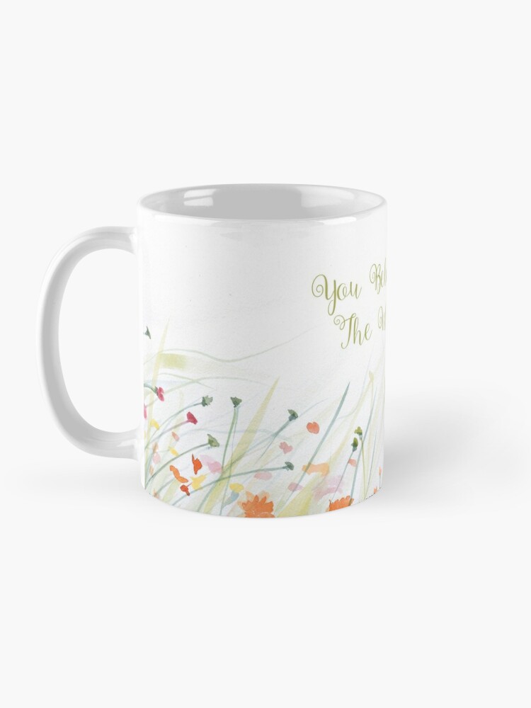 Alternate view of Watercolor Flower Painting with Mint Green Leaves Coffee Mug