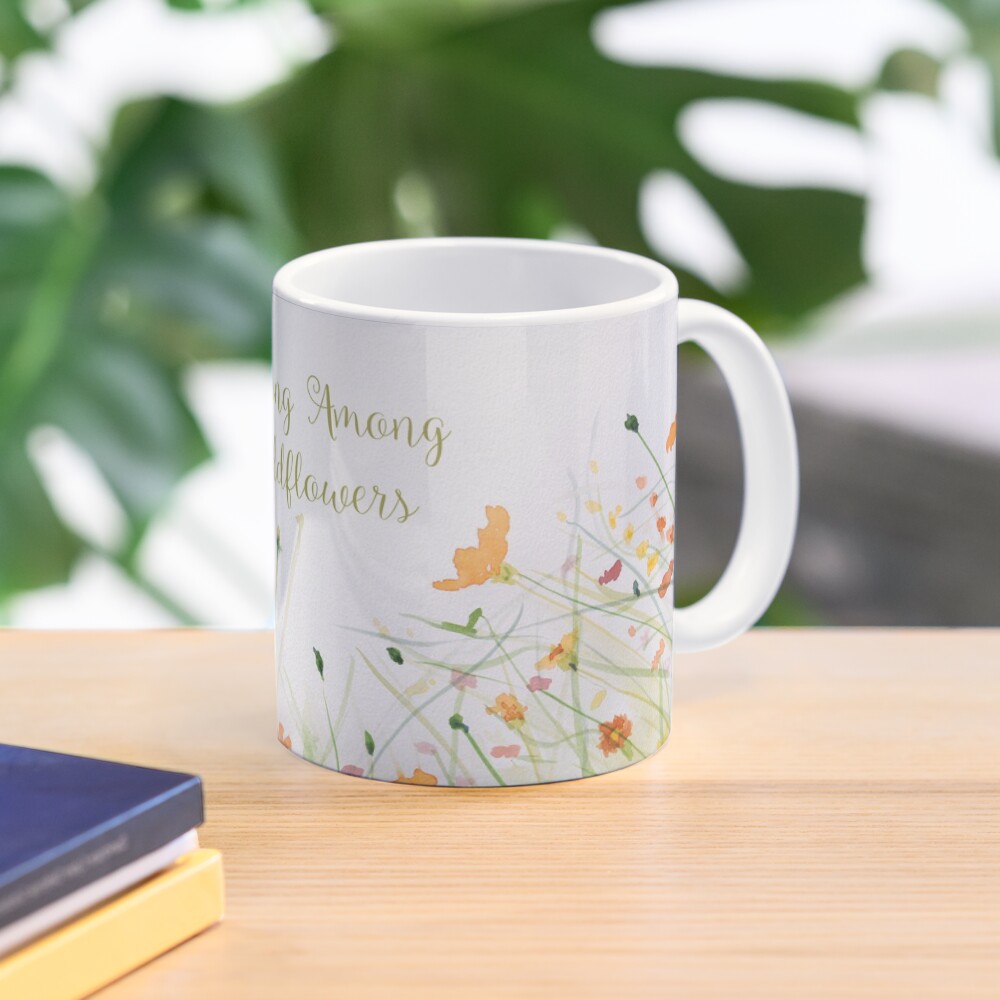 Watercolor Flower Painting with Mint Green Leaves Mug
