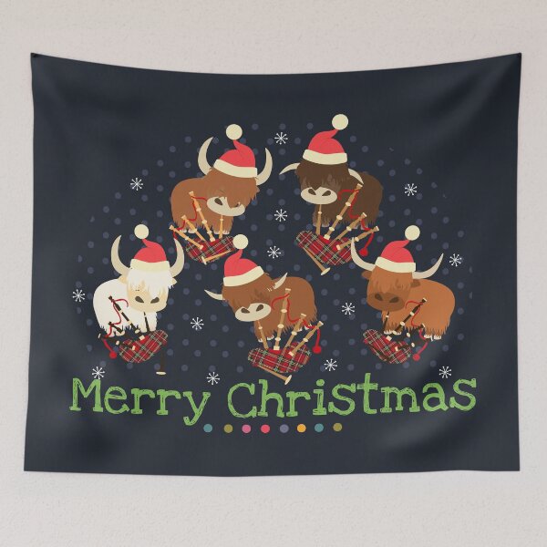 Item preview, Christmas Santa Highland Cattle Bagpipes Artists - Pipe Band designed and sold by Lulupainting.