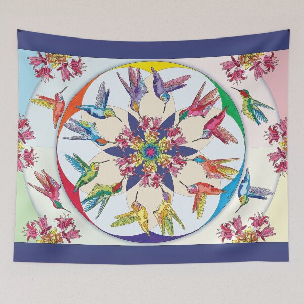 Item preview, Rainbow Mandala Rectangle for Home Art etc with Annas Hummingbird designed and sold by HummingbirdPics.