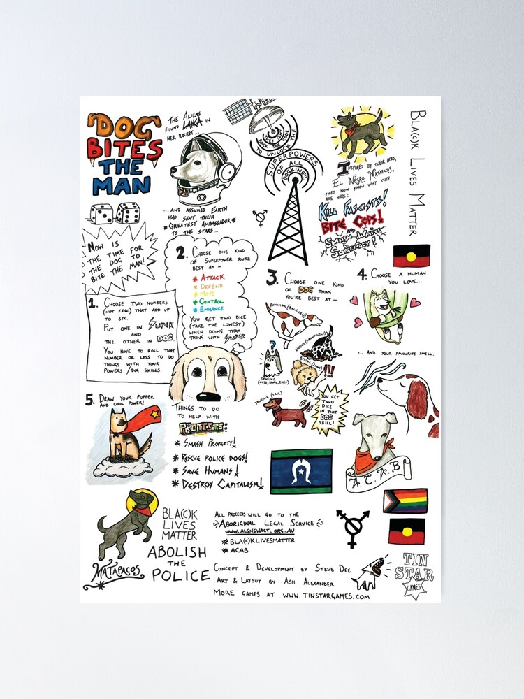 Thumbnail 2 of 3, Poster, Dog Bites The Man designed and sold by TInStarGames.
