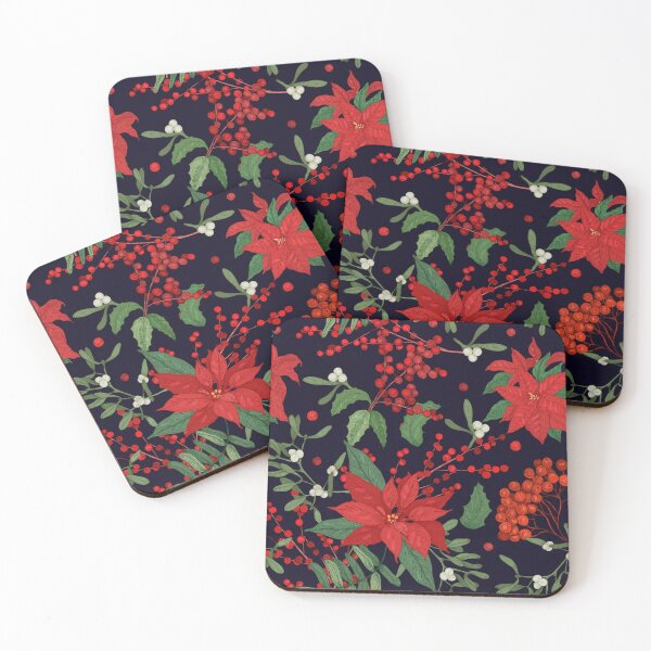 Item preview, Poinsettia Flowers and Holly Berries Holiday Print designed and sold by ewynter.