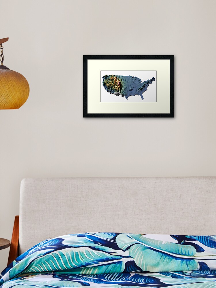 Thumbnail 1 of 7, Framed Art Print, US Elevation Tiles - Digitally Rendered Map designed and sold by cstats.