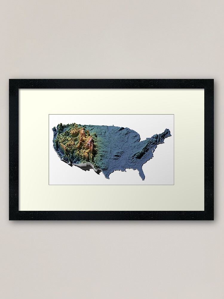 Thumbnail 2 of 7, Framed Art Print, US Elevation Tiles - Digitally Rendered Map designed and sold by cstats.