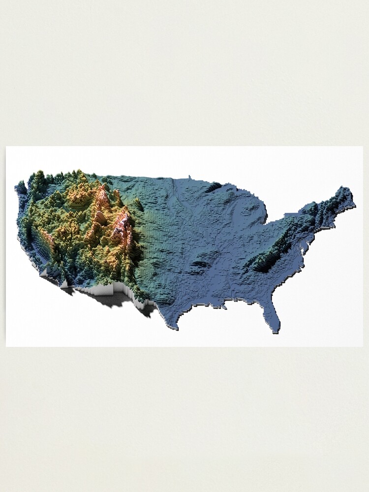 Us Elevation Map 3d Us Elevation Tiles - Digital Gerenderte Karte" Fotodruck Von Cstats |  Redbubble