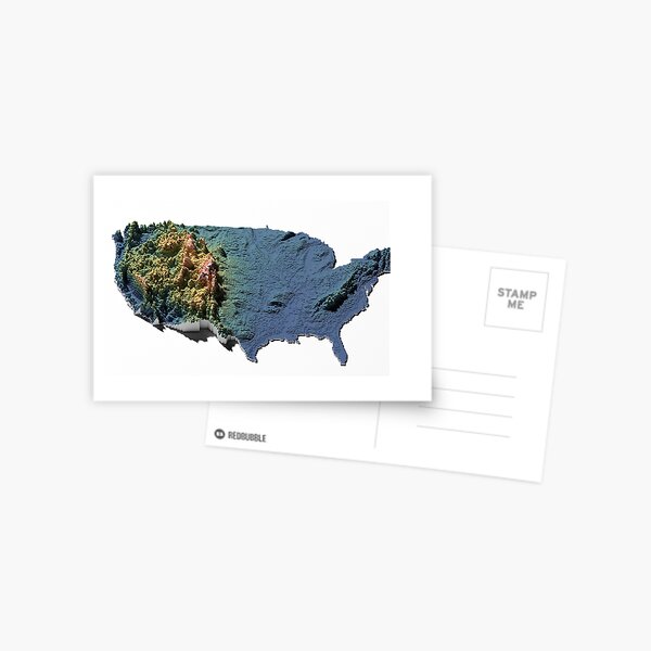 US Elevation Tiles - Digitally Rendered Map Postcard
