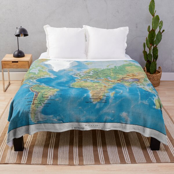 Item preview, World map, relief topographic map of the world with names of the oceans, seas, Lakes, Rivers, capitals and major cities designed and sold by mashmosh.